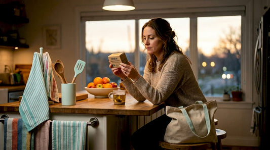 Woman choosing eco-friendly tampons at home