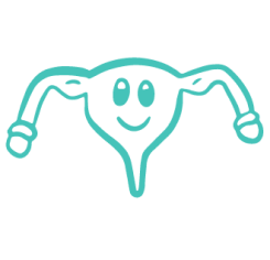 Illustration of a smiling, healthy uterus character flexing her biceps