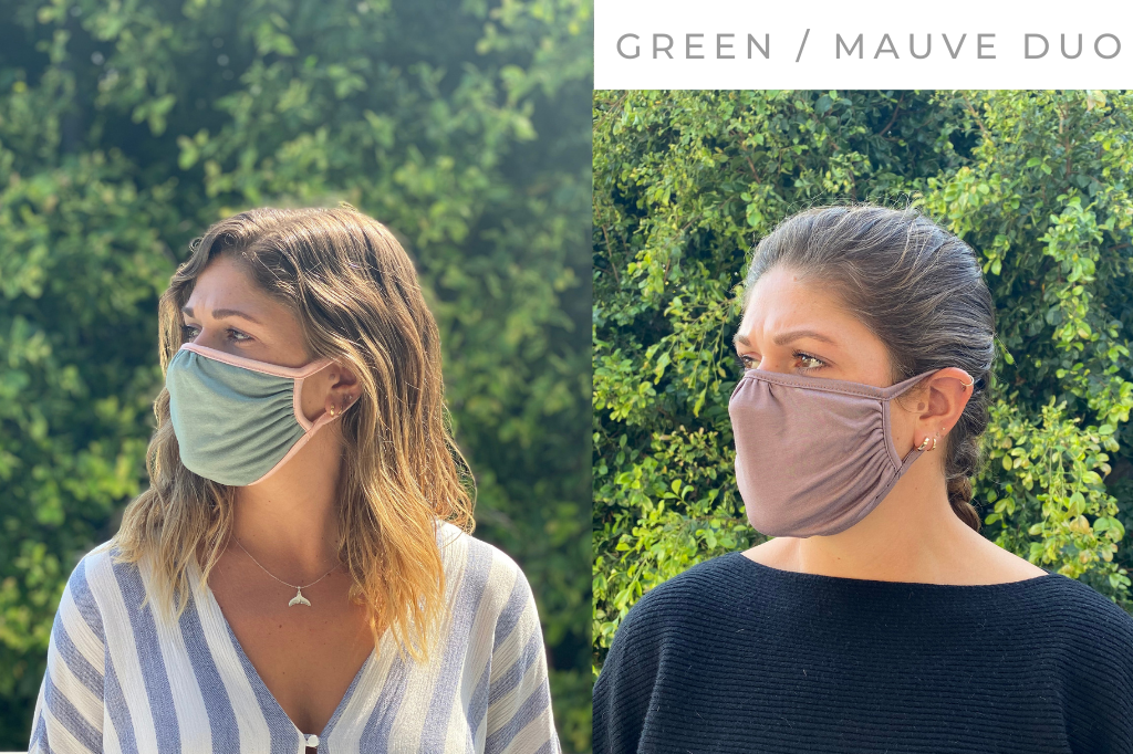 Ridiculously Comfy Reusable Cloth Mask - 2 PACK - Tampon Tribe - Masks - DUO 5: Green/Coral + Mauve/Mauve