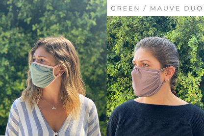 Ridiculously Comfy Reusable Cloth Mask - 2 PACK - Tampon Tribe - Masks - DUO 5: Green/Coral + Mauve/Mauve