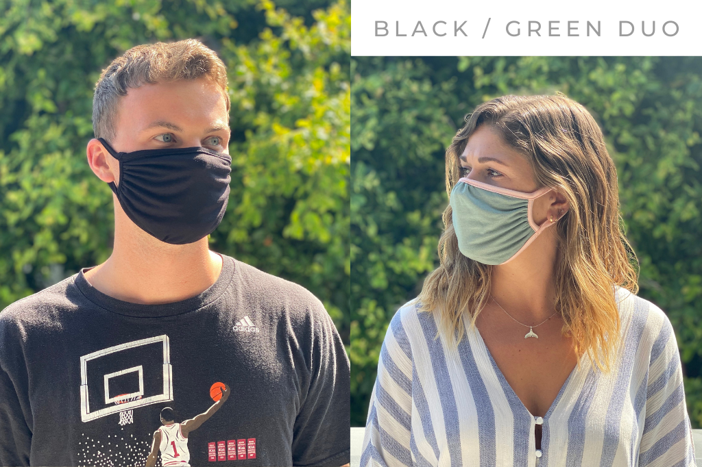 Ridiculously Comfy Reusable Cloth Mask - 2 PACK - Tampon Tribe - Masks - DUO 4: Black/Black + Green/Coral